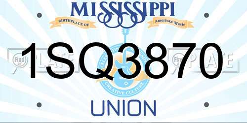 1SQ3870 Mississippi License Plate