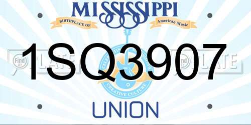 1SQ3907 Mississippi License Plate