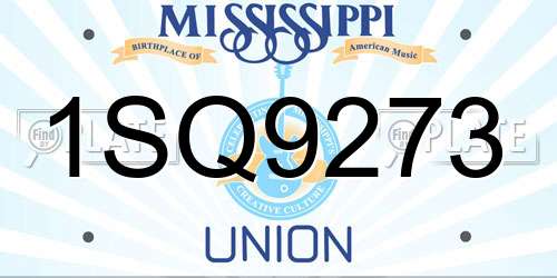 1SQ9273 Mississippi License Plate
