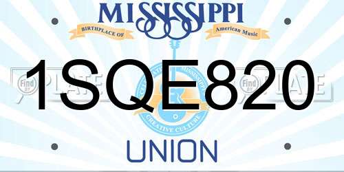 1SQE820 Mississippi License Plate