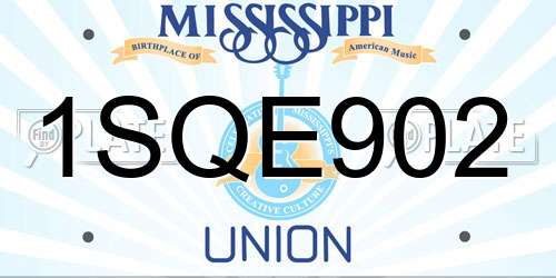 1SQE902 Mississippi License Plate