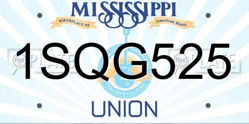 1SQG525 Mississippi License Plate