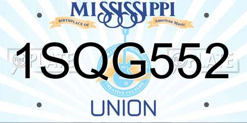 1SQG552 Mississippi License Plate