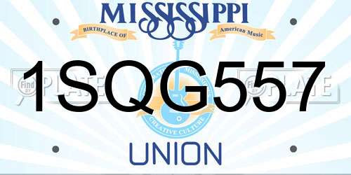 1SQG557 Mississippi License Plate