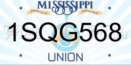 1SQG568 Mississippi License Plate