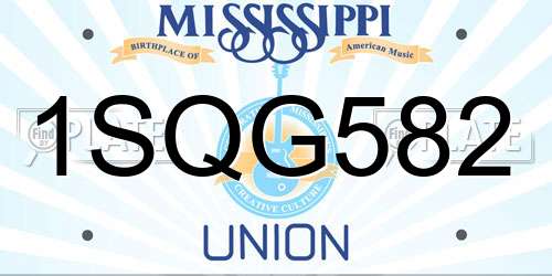 1SQG582 Mississippi License Plate