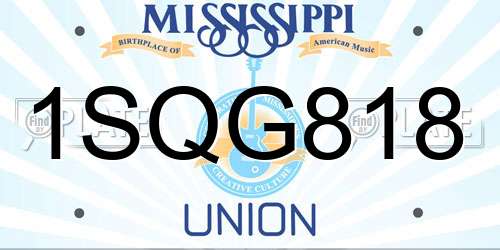 1SQG818 Mississippi License Plate