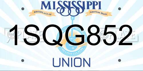 1SQG852 Mississippi License Plate