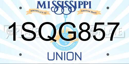 1SQG857 Mississippi License Plate
