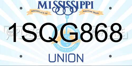 1SQG868 Mississippi License Plate