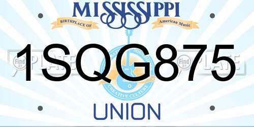 1SQG875 Mississippi License Plate