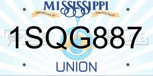 1SQG887 Mississippi License Plate