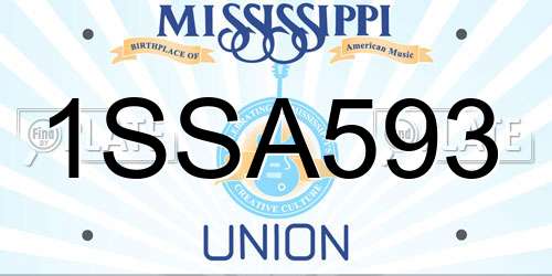1SSA593 Mississippi License Plate