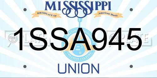 1SSA945 Mississippi License Plate