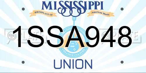 1SSA948 Mississippi License Plate