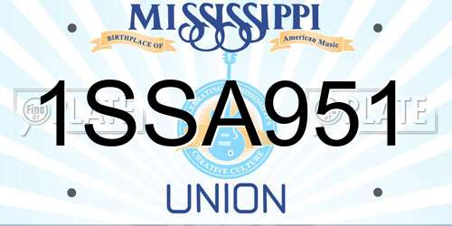 1SSA951 Mississippi License Plate