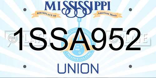 1SSA952 Mississippi License Plate