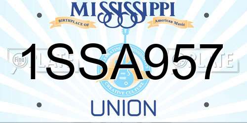 1SSA957 Mississippi License Plate