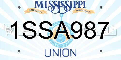 1SSA987 Mississippi License Plate