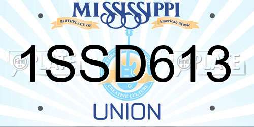 1SSD613 Mississippi License Plate