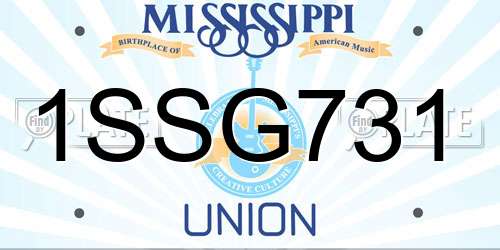 1SSG731 Mississippi License Plate