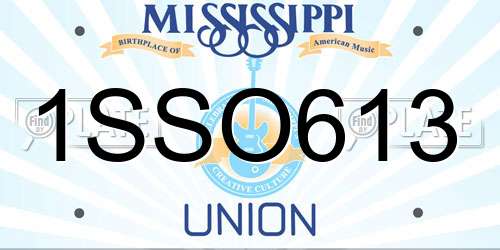 1SSO613 Mississippi License Plate