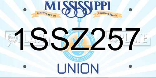 1SSZ257 Mississippi License Plate