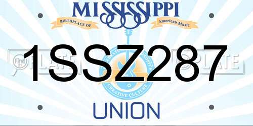 1SSZ287 Mississippi License Plate