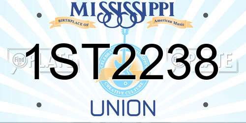 1ST2238 Mississippi License Plate