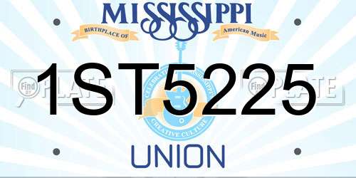 1ST5225 Mississippi License Plate