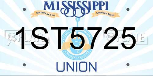 1ST5725 Mississippi License Plate