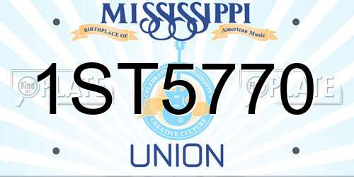 1ST5770 Mississippi License Plate