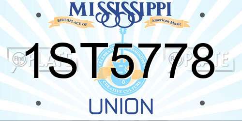 1ST5778 Mississippi License Plate
