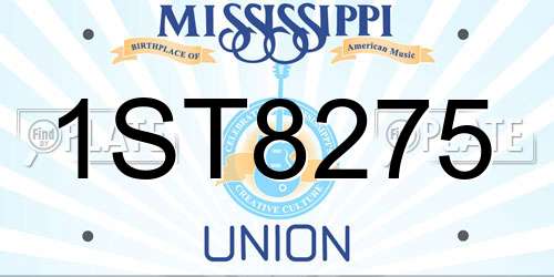 1ST8275 Mississippi License Plate