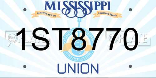 1ST8770 Mississippi License Plate