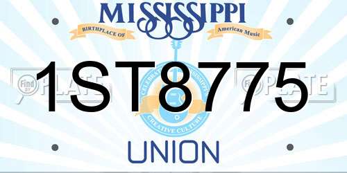 1ST8775 Mississippi License Plate
