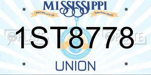 1ST8778 Mississippi License Plate