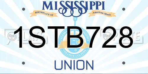 1STB728 Mississippi License Plate