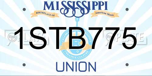 1STB775 Mississippi License Plate