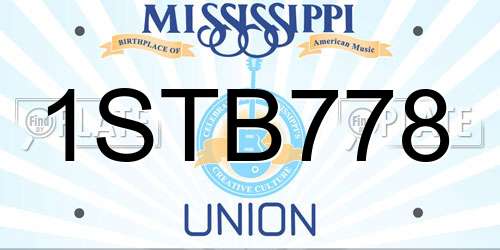 1STB778 Mississippi License Plate