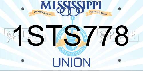 1STS778 Mississippi License Plate