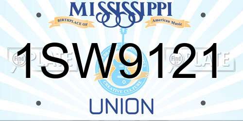 1SW9121 Mississippi License Plate