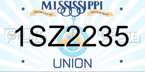 1SZ2235 Mississippi License Plate