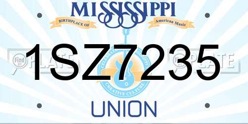 1SZ7235 Mississippi License Plate