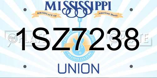 1SZ7238 Mississippi License Plate