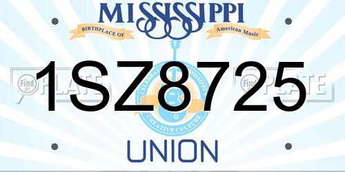 1SZ8725 Mississippi License Plate