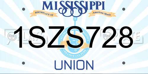 1SZS728 Mississippi License Plate
