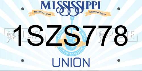 1SZS778 Mississippi License Plate