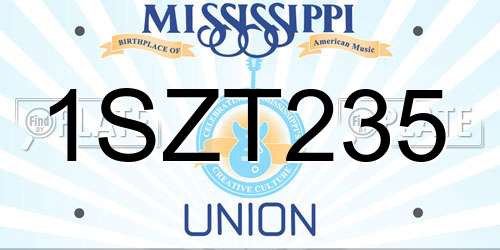 1SZT235 Mississippi License Plate