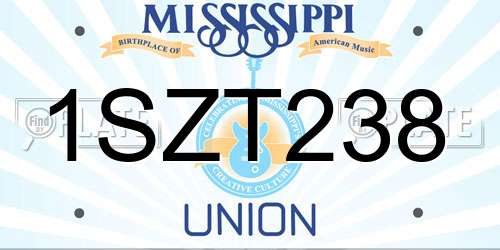 1SZT238 Mississippi License Plate